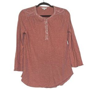 Lucky Brand Embroidered Tunic Popover Floral Dusty Rose Sz Small Ruffle Placket